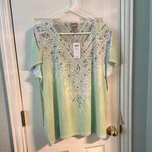 Chico's Mint Green Geometric Short Sleeve Tee